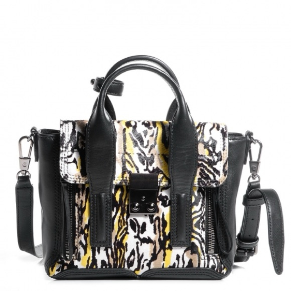 3.1 Phillip Lim pashli animal print strap bag leather and calf hair silver zips